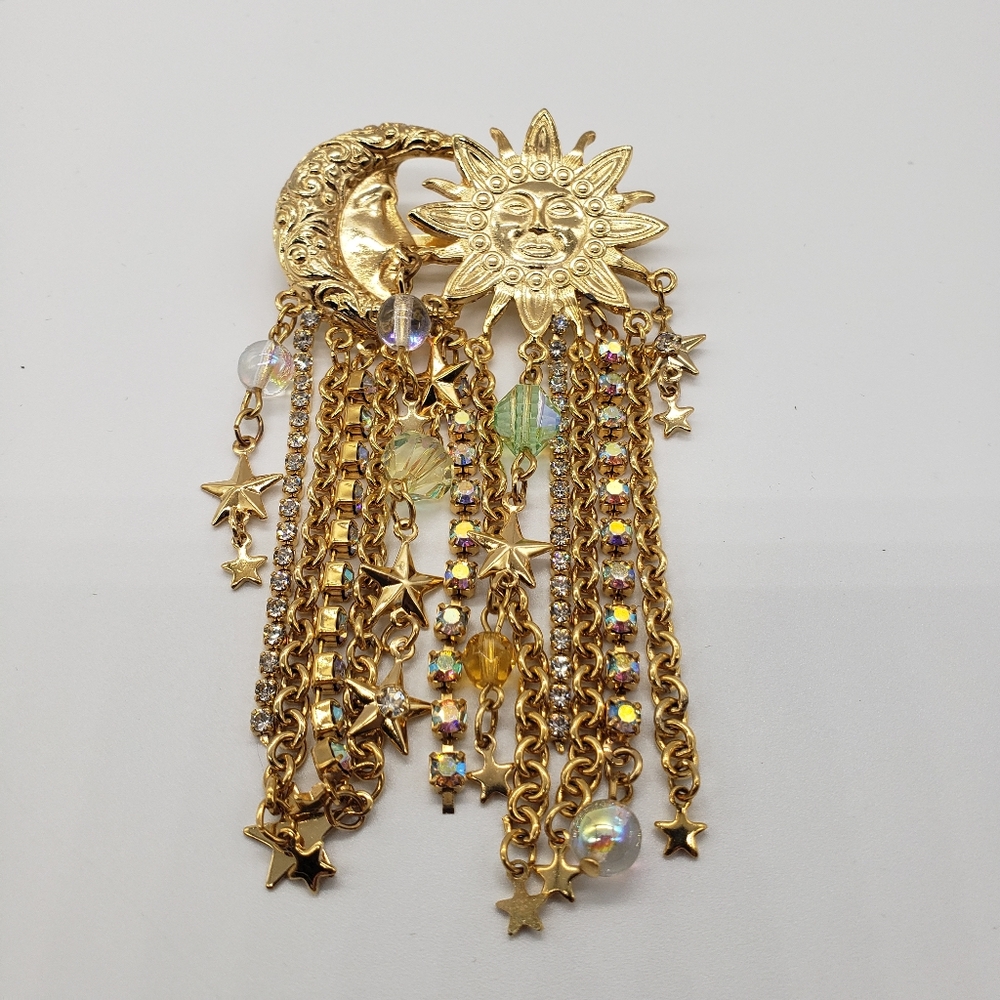 Kirks Folly, Sun, Moon, Stars Brooch gold tone pin